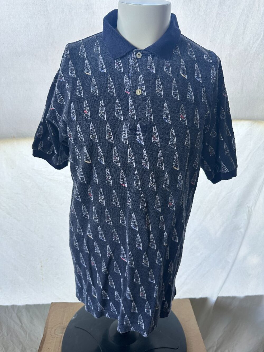 Vintage Nautica Sailboat Pattern Men's Dark Blue Polo Shirt Medium Cotton - Picture 1 of 3